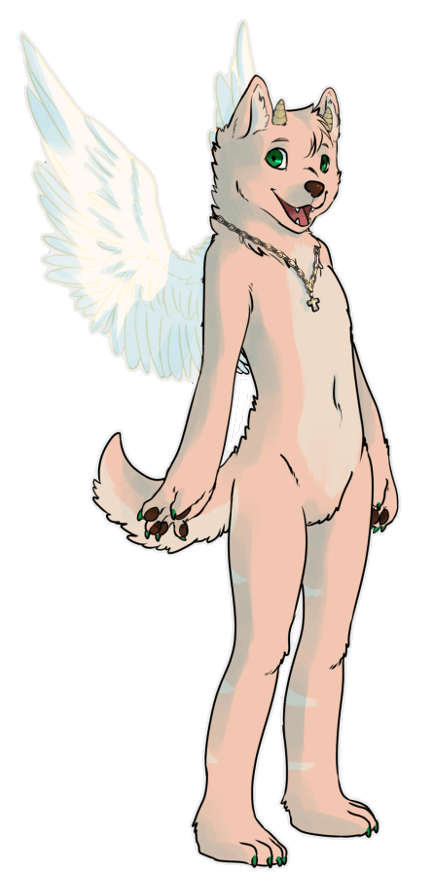 An anthropomorphic dog goat with wings